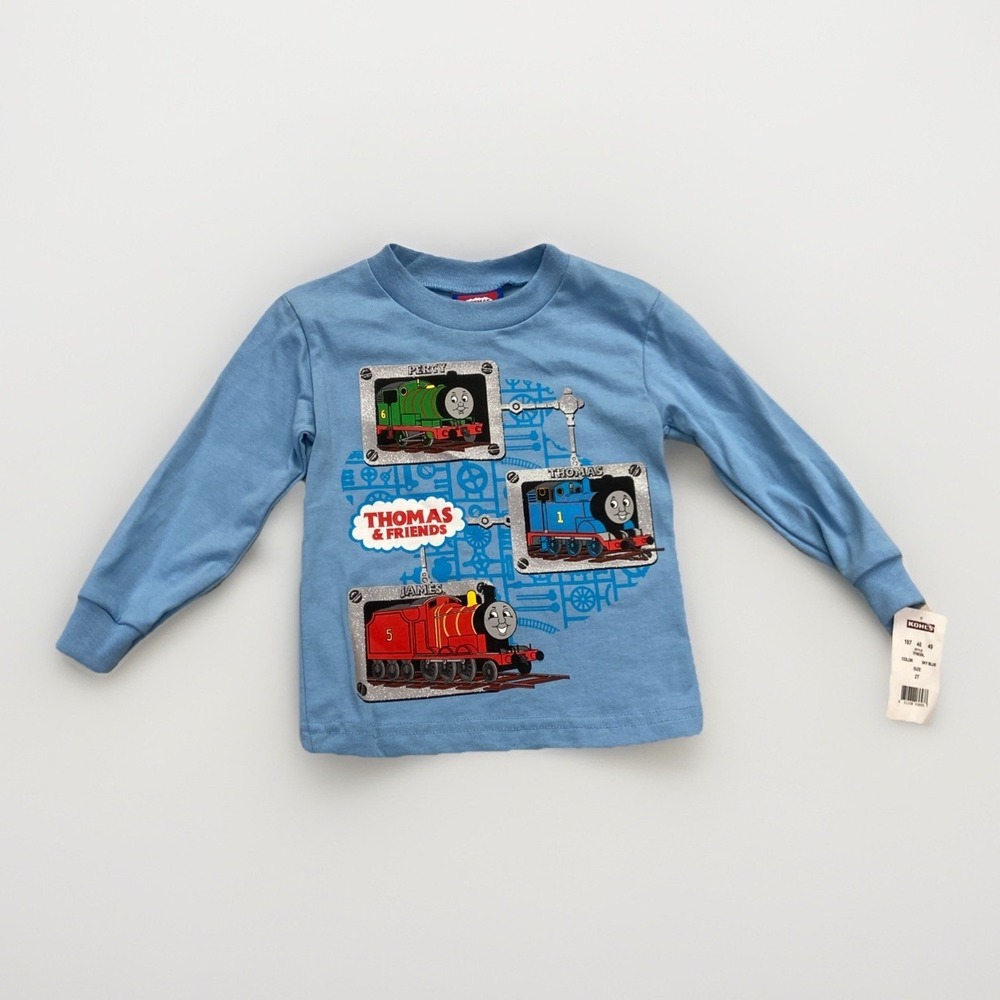 Vintage‎ Thomas the Tank Engine Shirt Toddler 2T Cartoon Blue Boys Kids Y2k